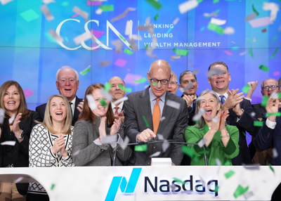 C&N team ringing bell at Nasdaq